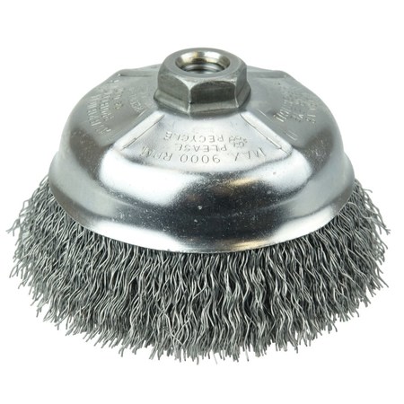 WEILER 5" Crimped Wire Cup Brush .020" Steel Fill 5/8"-11 UNC Nut 14216
